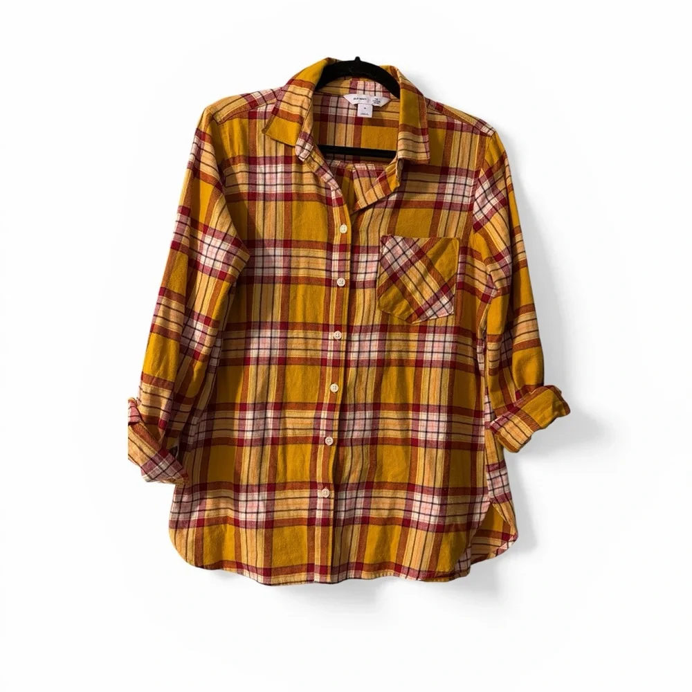 Old Navy The Classic Shirt Yellow Plaid Button-Down Shirt - Picture 1 of 5